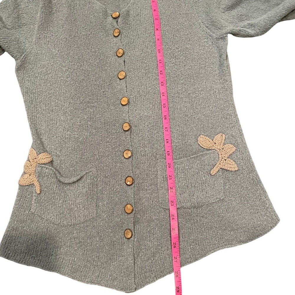 D.A.R. Blue Knit Button Up Cardigan with Embroidered Flower Pockets Cottagecore - Picture 6 of 6